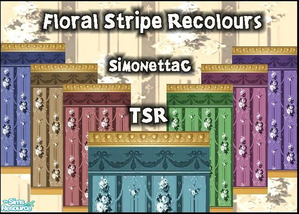 Sims 2 — Floral Stripe Recolours by SimonettaC — A recolour of my \"Floral Stripe\" wallpaper previously