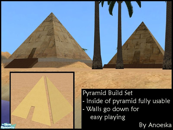 Sims 2 — Pyramid Build Set - Wall with door 11x11 by AnoeskaB — Pyramid wall, part of the pyramid build set.