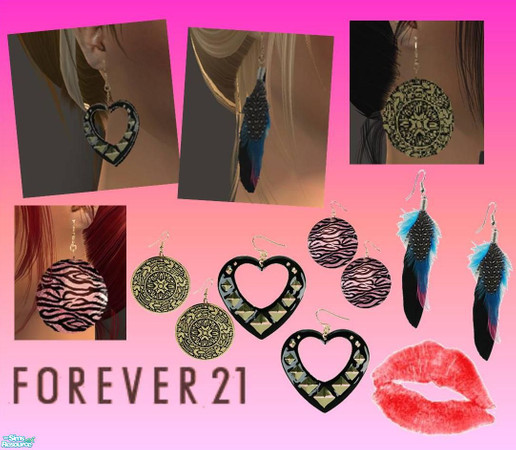Sims 2 — Forever21 Set by lassekatten — a set with 4 earrings from Forever21: Feathers, Pink Zebra, Vintage and Black