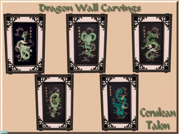 Sims 2 — Dragon Carved Wall Decor by Cerulean Talon — Hand carved wall decor featuring dragons and encompassing the rich