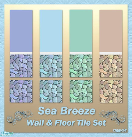 Sims 2 — Sea Breeze Wall & Floor Tile Set by ziggy28 — A set of seamless wall and floor tiles