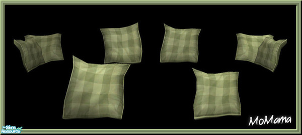 Sims 2 — NK Floppy Cushions Plaid Olive by MoMama — A set of floppy cushions in a nice Olive plaid.