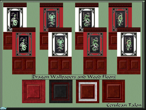 Sims 2 — Dragon Wallpaper & Floor Set by Cerulean Talon — Richly elegant Asian themed wallpaper with matching wood
