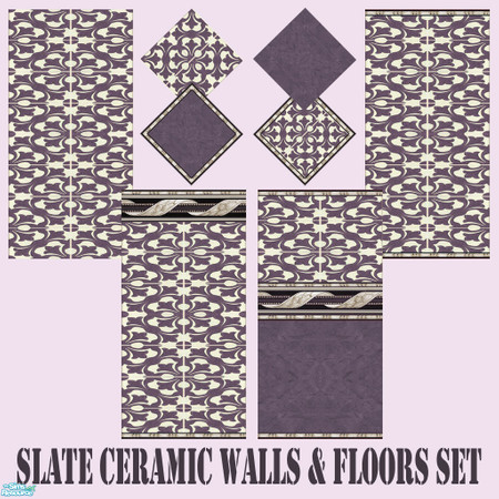 Sims 2 — Slate Ceramic Walls & Floors Set by Sheera — This set includes 8 items : 4 walls and their 4 matching