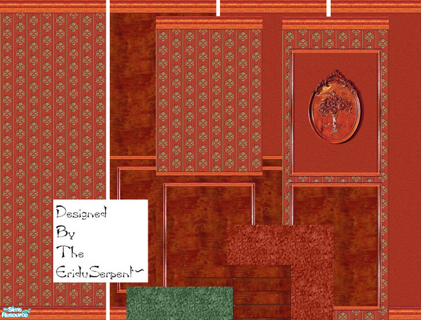 Sims 2 — Royal Red Wall & Floor Set by eriduserpent — Royal Red walls & Flooring. An assorted set of panels,