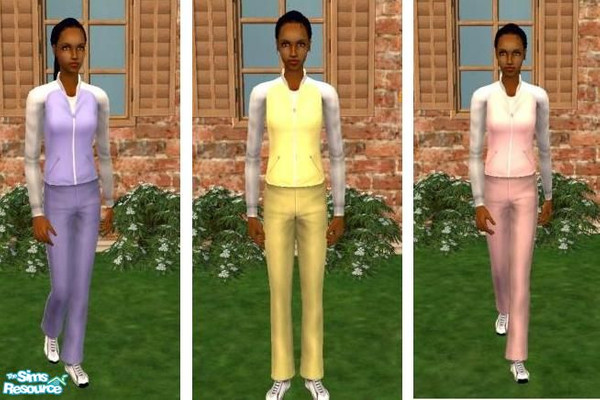 Sims 2 — Spring Jog Suit by PenelopeT — Base game jog suit recolours in perfect Spring shades. Enjoy! Thanks Topaz27 for