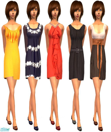 Sims 2 — Dresses (with Maternity Morph) by irene_busy — This set has 5 dresses which include maternity morph.