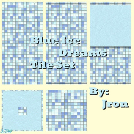 Sims 2 — Blue Ice Dreams Tile Set by Jron — A set of three walls and two floors, featuring tiles in lovely and cooling