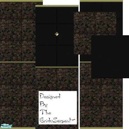 Sims 2 — Mixed Leaves Ceramic Bathroom Set by eriduserpent — Three ceramic tiled walls and two floor tiles. Designed By