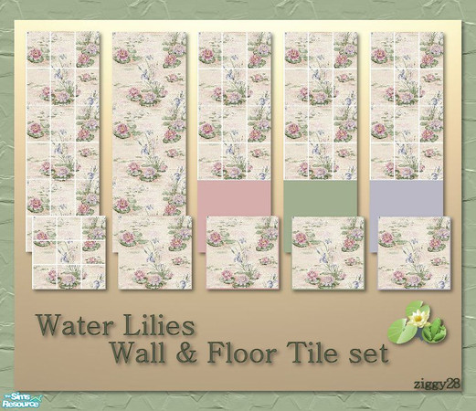 Sims 2 — Water Lilies Wall & Floor Tile Set by ziggy28 — A set of 5 wall and floor tiles.