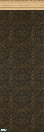Sims 2 — Dowling Wallpaper with Crown Molding by MsBarrows — A formal pattern in deep gold on a dark blue background,