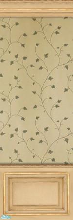 Sims 2 — Val Caron Wallpaper with Wainscoting by MsBarrows — Fine tendrils of ivy wander on a backdrop of yellowed cream,
