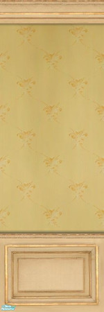 Sims 2 — Levack Wallpaper with Wainscoting by MsBarrows — Subtle pattern of golden-brown Fleur de lis on a yellow