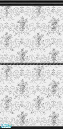 Sims 2 — Noir Blanc Bedroom - Wallpaper by Riverwillows — Lovely damask wallpaper in black and white. Part of the Noir