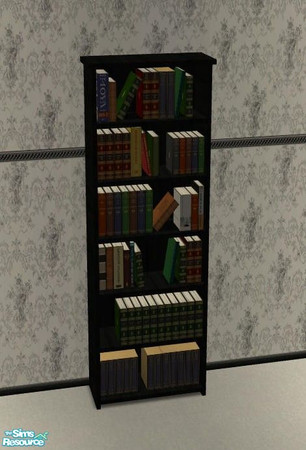 Sims 2 — Noir Blanc Bedroom - Bookcase by Riverwillows — Bedroom in stark contrasts of black and white. Meshes by