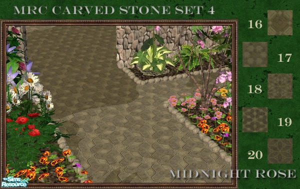 Sims 2 — MRC Carved Stone Set 4 by MidnightRose — Green carved stone in five Patterns. Perfect for a walkway or patio!