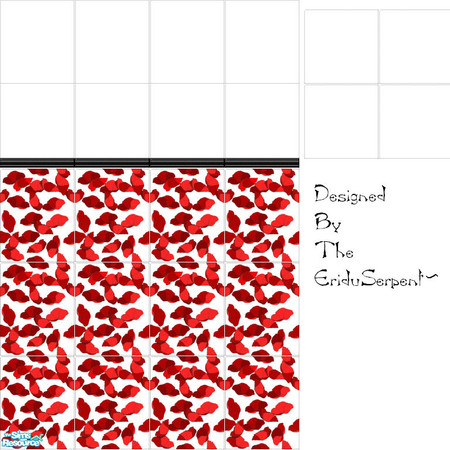 Sims 2 — Modern Poppy Bathroom Set 2 by eriduserpent — One ceramic tiled wall of poppies with a plain floor tile.