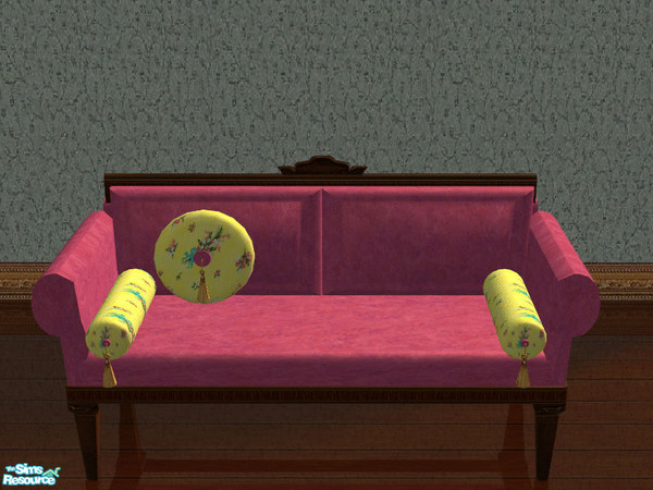 Sims 2 — Easter Tea Room Loveseat by lisa9999 — Jelly bean pink silk upolstered cushions with lily of the valley print