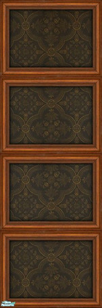 Sims 2 — Quartered Panel with Dowling Wallpaper (Dark) by MsBarrows — A formal pattern in deep gold on a dark blue