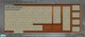 Sims 2 — Chelmsford Wallpaper Set 2 (Dark Wood) by MsBarrows — Lovely yellow roses on a trellis with a backing of muted