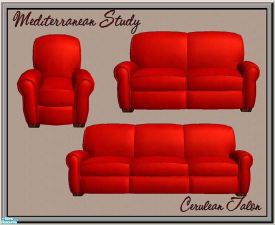 Sims 2 — Mediterranean Study - Living Chair, Sofa, Love Seat by Cerulean Talon — Overstuffed, plush armchair, loveseat