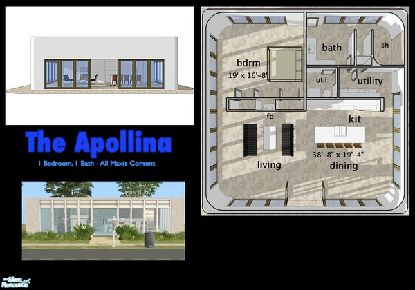 Sims 2 — The Appolina by m.jacquart — Compact, modern and open, this plan makes every inch count - Glass walls dissolve