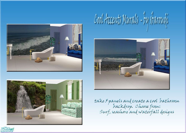 Sims 2 — Cool Accents Murals by sbaroudi — Create the perfect backdrop for your bathroom with these 5 panel murals.