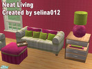 Sims 2 — Neat Living by selina012 — A new Living set consisting of 5 meshes. Sofa, coffee table, end table, lamp and deco