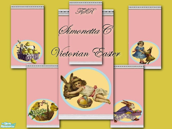 Sims 2 — Victorian Easter wall set by SimonettaC — Heritage egg shell paint combined with Victorian Easter scraps. Simply