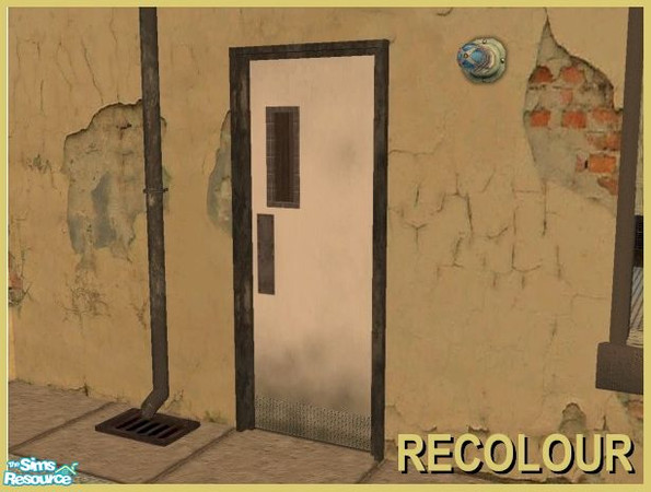 Sims 2 — Industrial Doors - White Recolour with Kickplate by Cyclonesue — A grimy white painted door with darker window