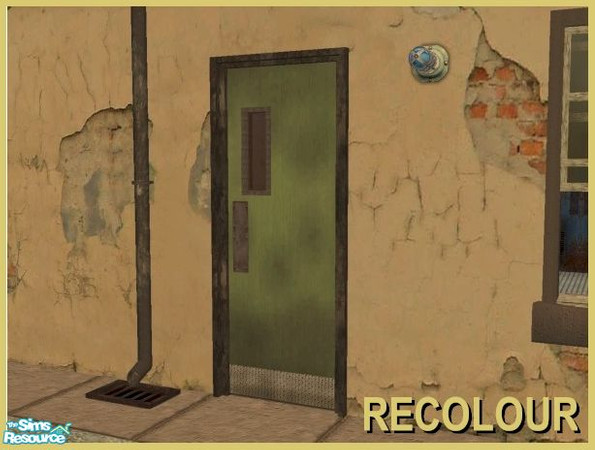 Sims 2 — Industrial Doors - Green Recolour with Kickplate by Cyclonesue — A grimy green painted door with metal