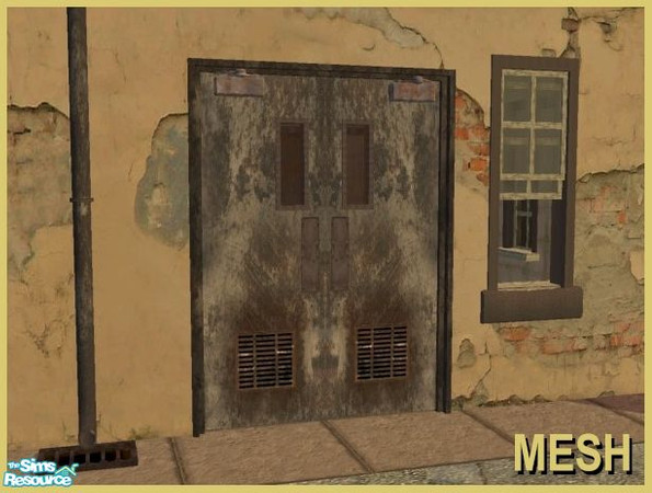 Sims 2 — Industrial Double Doors (MESH) by Cyclonesue — Double doors (two tile). Note: takes its colours from the MASTER