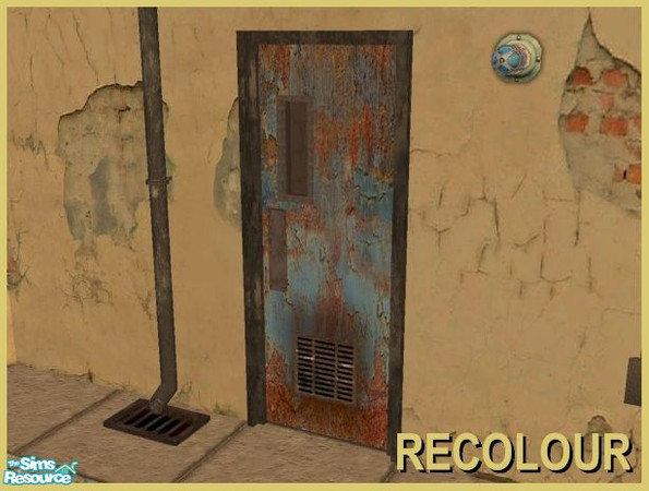 Sims 2 — Industrial Doors - Blue-rust Recolour by Cyclonesue — A rusted blue metal door. Don\'t forget to download the