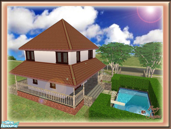 Sims 2 — Siena by foxysensei — Beautiful double-story house with charming country features. Swimming pool, wrap-around