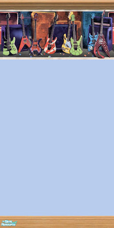 Sims 2 — Guitar Hero Walls - Border Blue  with Crown Kick Molding by Cerulean Talon — Combination of paint and paper