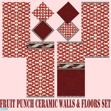 Sims 2 — Fruit Punch Ceramic Walls & Floors Set by Sheera — This set includes 8 items : 4 walls and their 4 matching