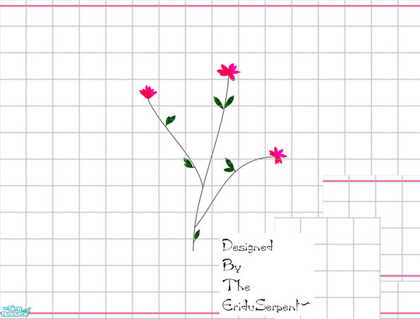 Sims 2 — A Simple Hand Painted Flower Bathroom Set by eriduserpent — A bathroom set made up of a 3 tiled walls (a plain