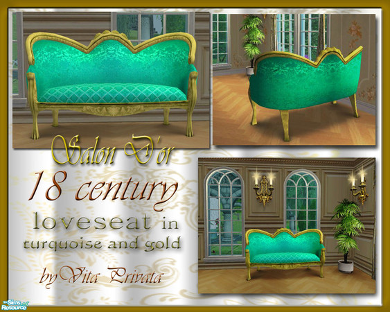 Sims 2 — 18 century Turquoise Loveseat  by VitaPrivata — Rococo style brocade loveseat, no mesh needed, enjoy!
