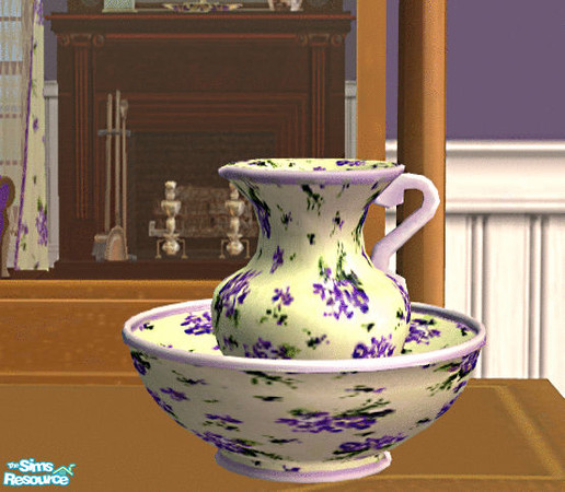 Sims 2 — Violet Bedroom Wash Basin by lisa9999 — A decorative basin and pitchure with a violet print.