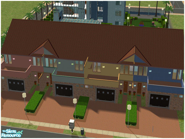 Sims 2 — Conjunto Flora by LornaDannan — Four twinhouses with kitchen, living room, two baths, three badrooms and garage.