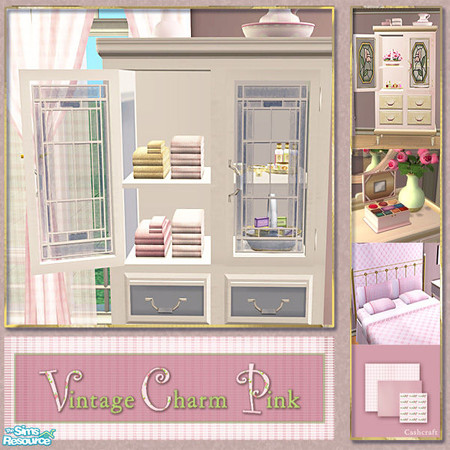 Sims 2 — Vintage Charm Hutch Glass Door - Art Deco Blue by Cashcraft — Vintage Charm Pink is a collection of recolors for