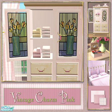 Sims 2 — Vintage Charm Hutch Glass Door - Yellow Tulips by Cashcraft — Vintage Charm Pink is a collection of recolors for