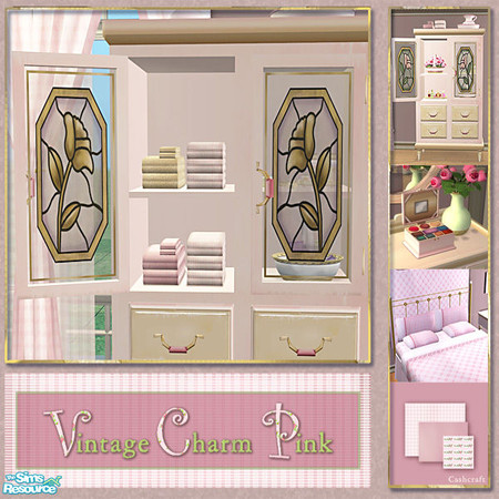 Sims 2 — Vintage Charm Hutch Glass Door - Gold Rose by Cashcraft — Vintage Charm Pink is a collection of recolors for the