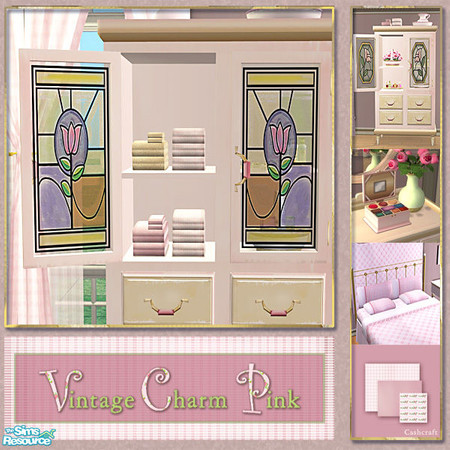 Sims 2 — Vintage Charm Hutch Glass Door - Tulip by Cashcraft — Vintage Charm Pink is a collection of recolors for the