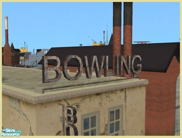 Sims 2 — Rooftop BOWLING sign by Cyclonesue — A forged metal sign for your older buildings. Contains 6 inner and 6 outer