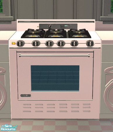 Sims 2 — JSF Nouveau Kitchen in Pink Stove by lisa9999 — A pink enameled stove with glass door front.