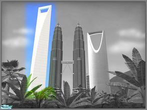 Sims 2 — Shanghai World Financial Center (SWFC) by senemm — A set of 3 unique asian skyscrapers as \'hood decorations.