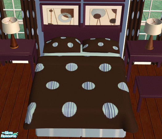 Sims 2 — Sarah\'s Dot Bedroom Set Quilt by lisa9999 — A chocolate quilt with big blue with white stripe dots.
