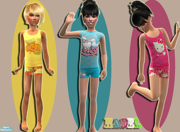 Sims 2 — HS Set -26-  No mesh needed by hasel — 3 colourfuly child pyjamas and undies.. No mesh needed.. Enjoy..