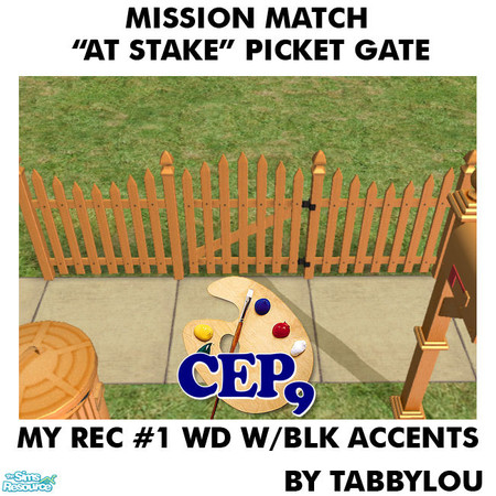 Sims 2 — TL - MM AtStakePicketGate Recolor01BlkWd by TabbyLou — My Recolor #1 Wood with Black Accents Recolor of Base